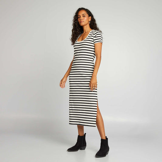 Ribbed knit midi dress BLACK