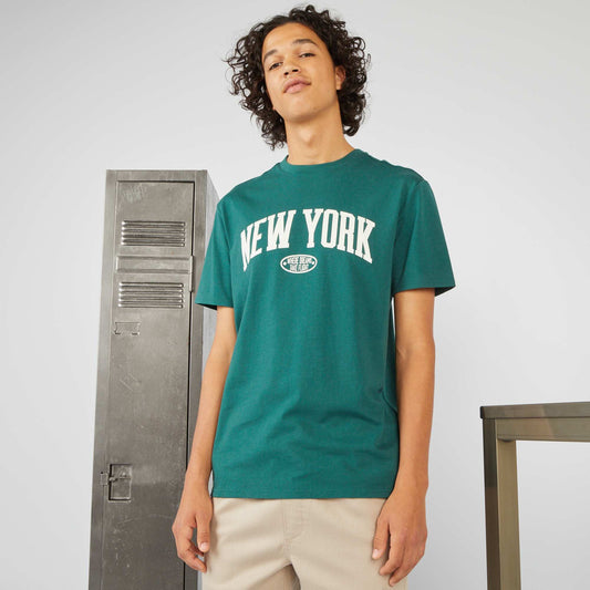 Round-neck jersey 'New York' T-shirt GREEN