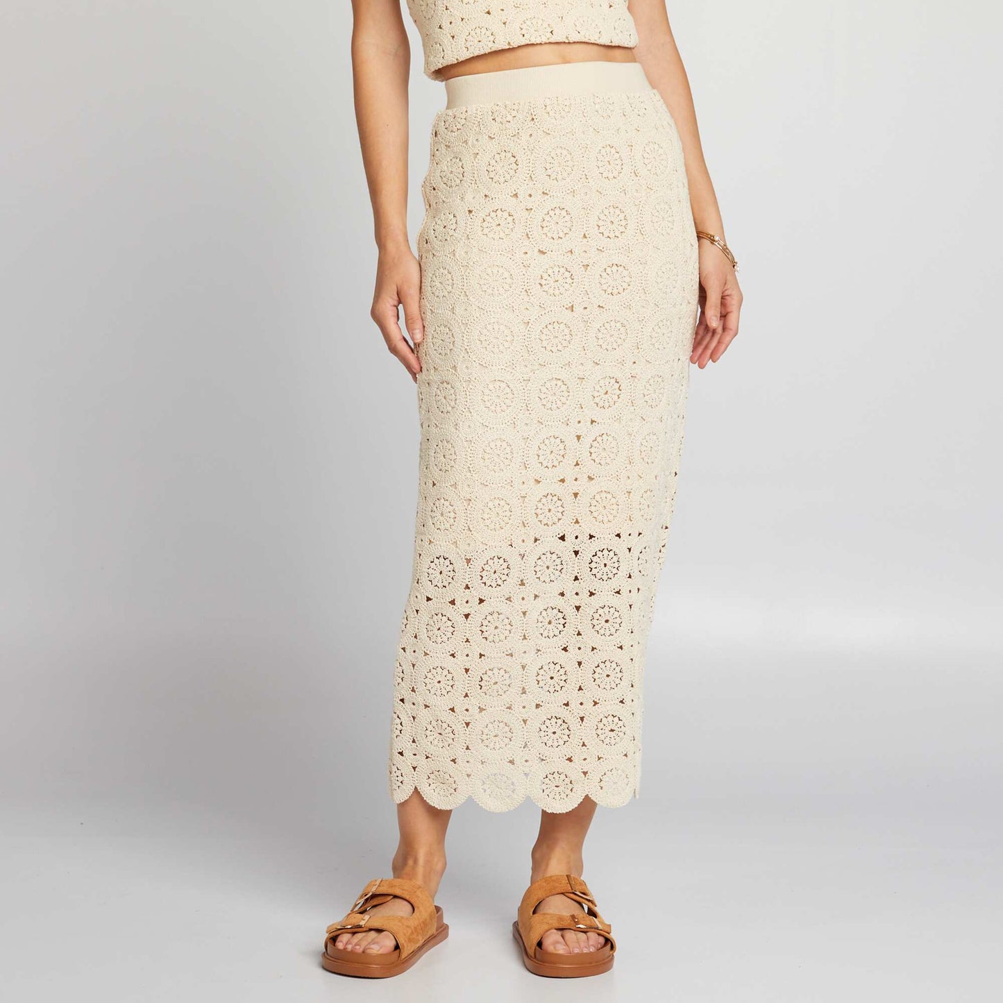 Long macramé tube skirt BEIGE