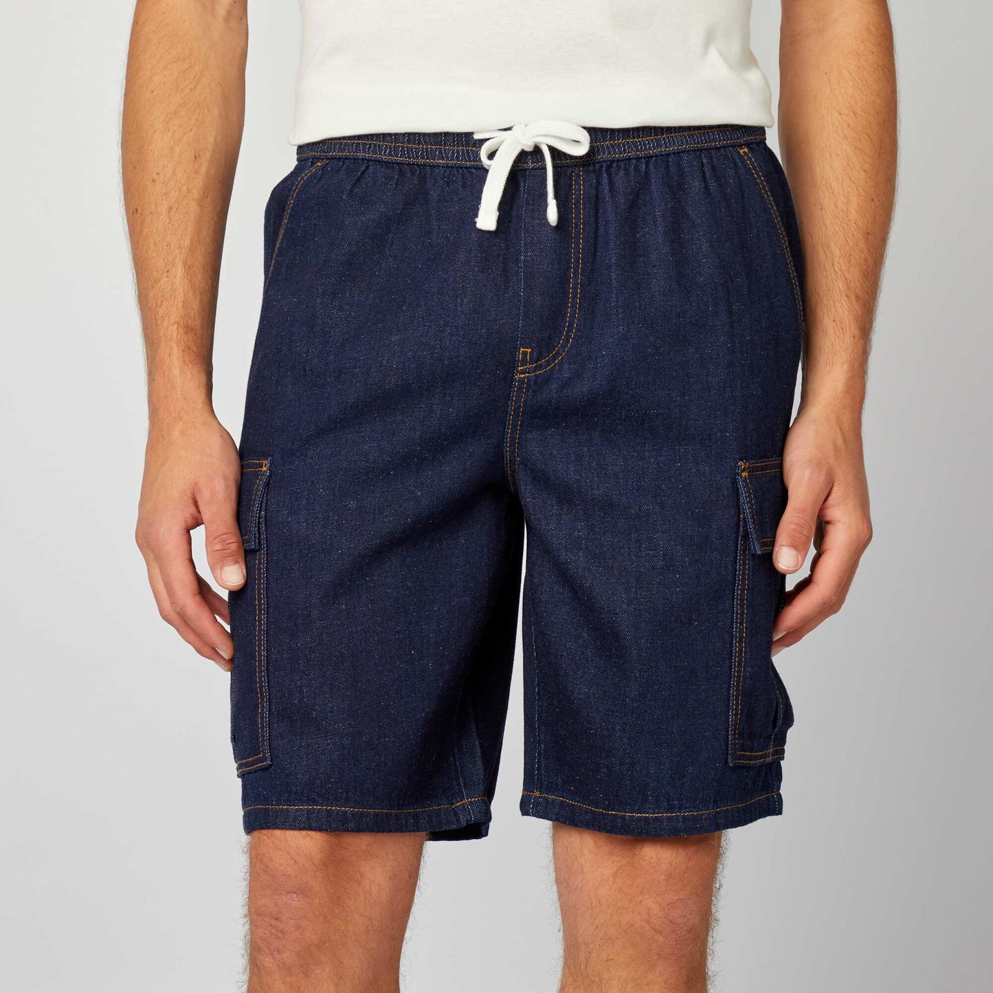 Multi-pocket cotton and hemp shorts BLUE