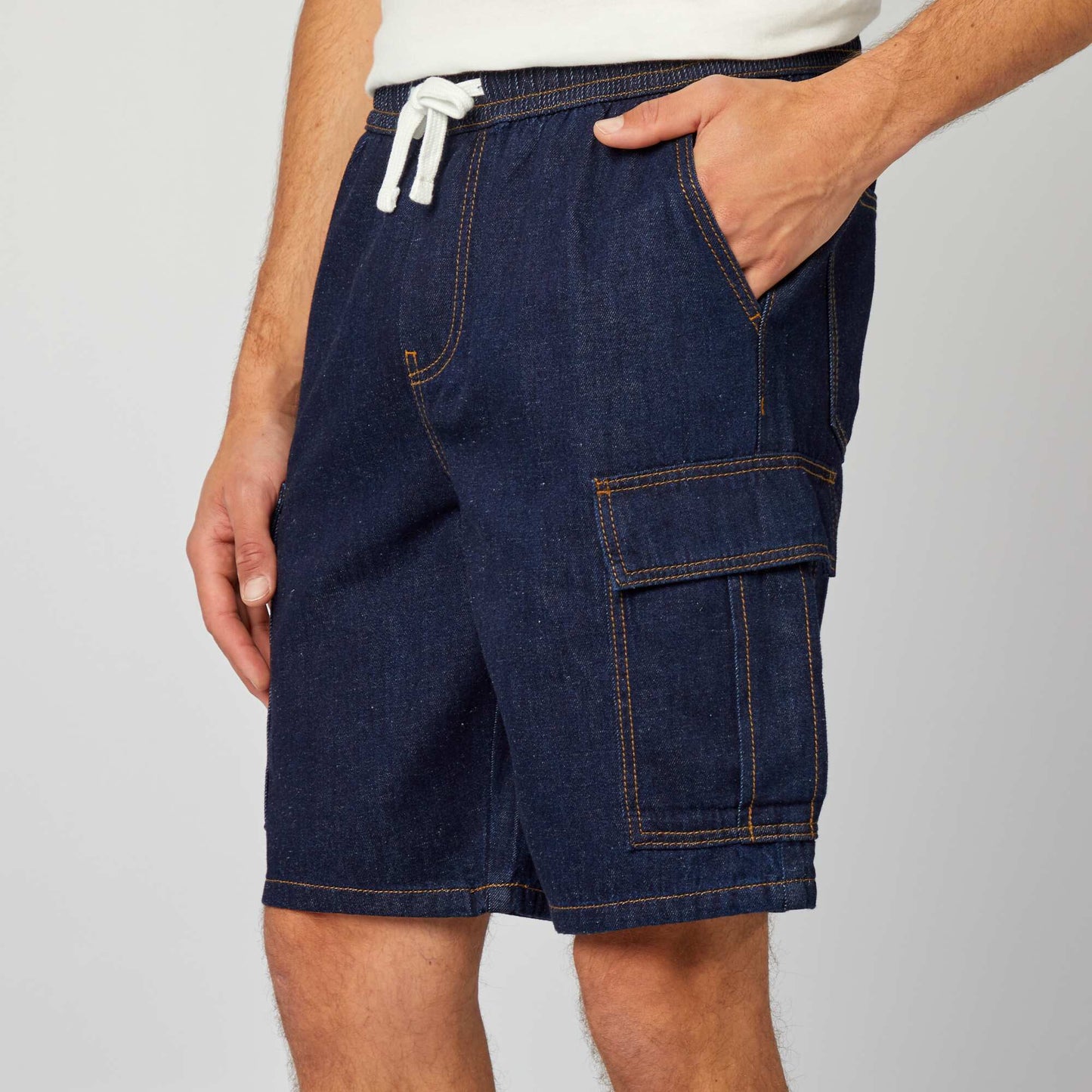 Multi-pocket cotton and hemp shorts BLUE