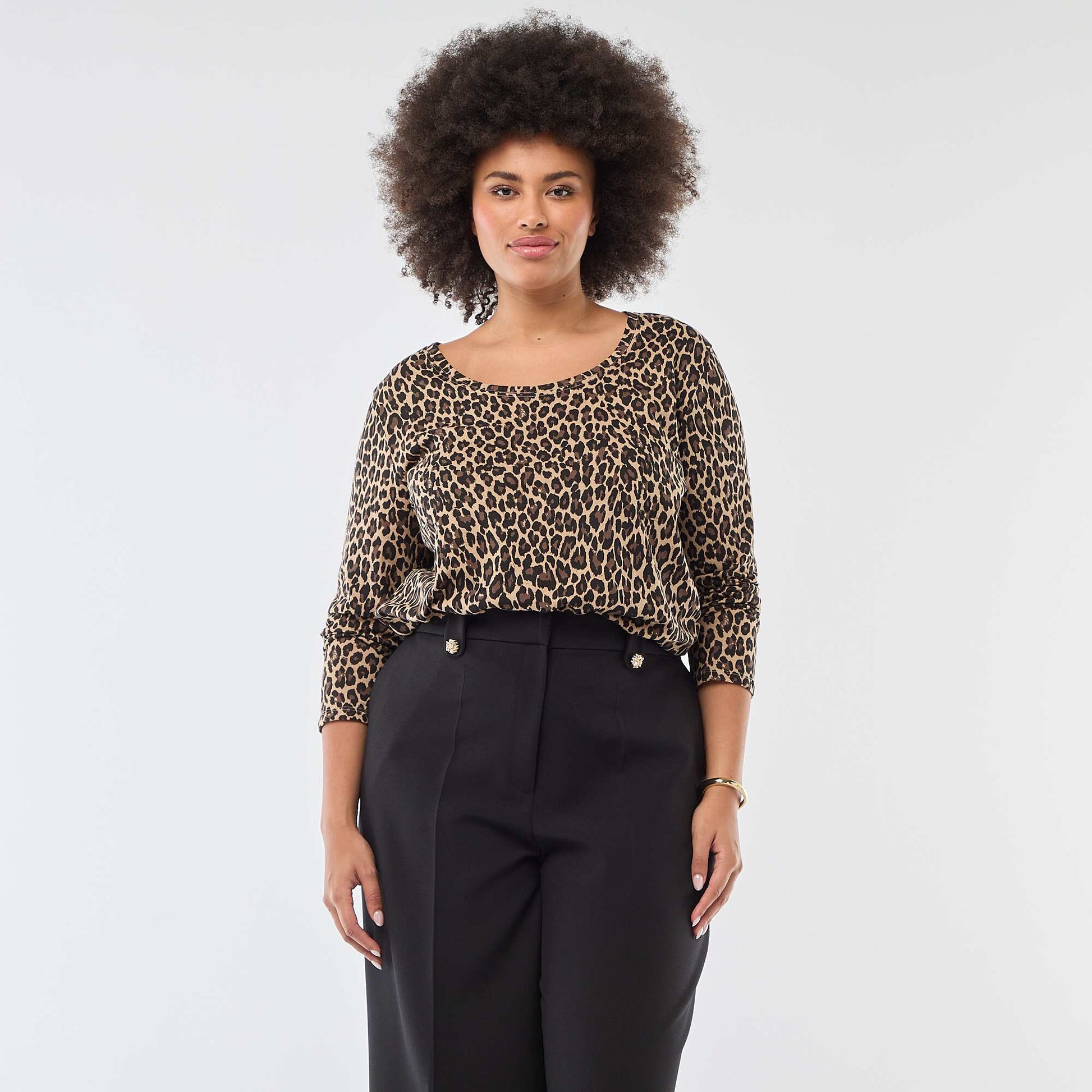 Plain long-sleeved jersey T-shirt BEIGE