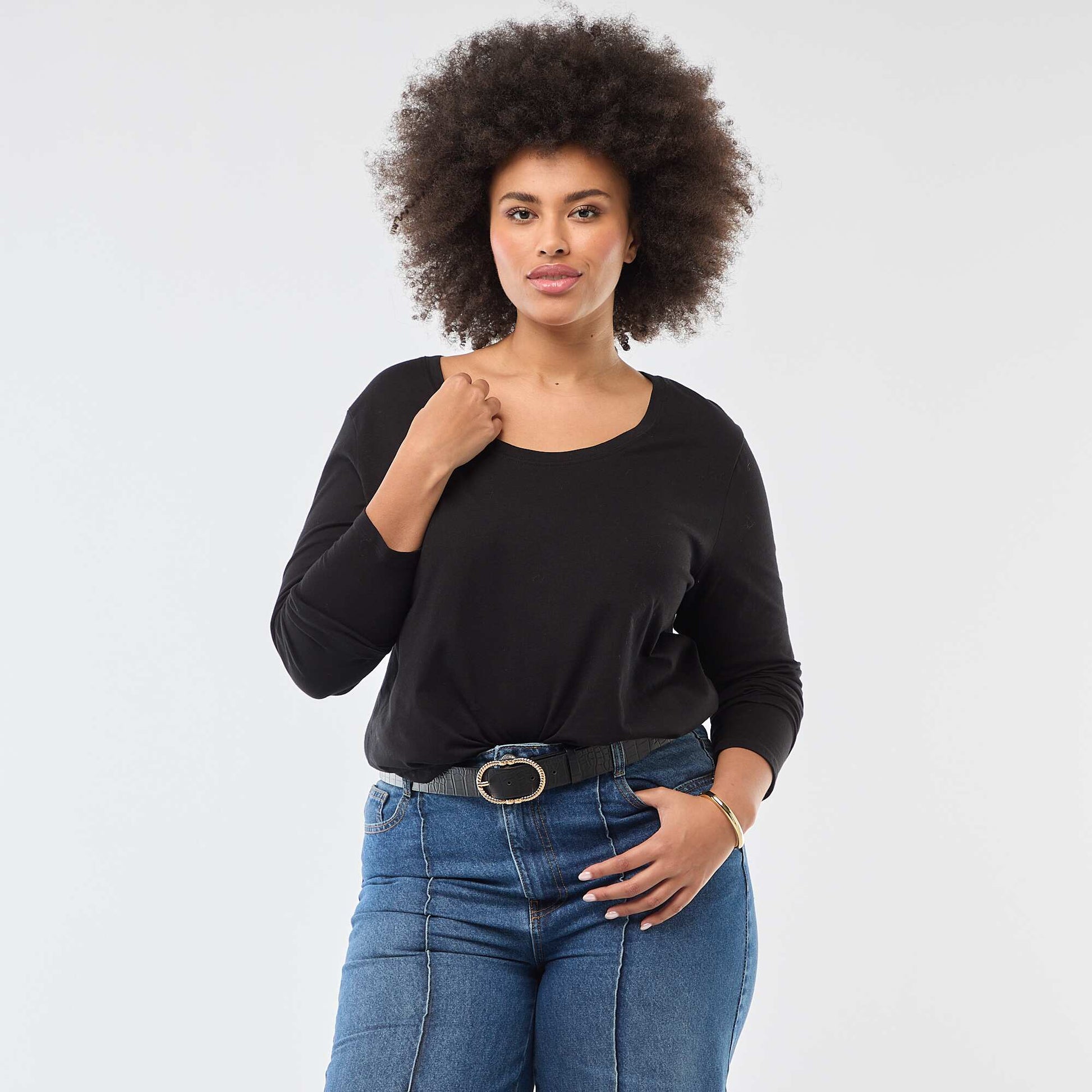 Plain Jersey Long-Sleeve T-shirt BLACK