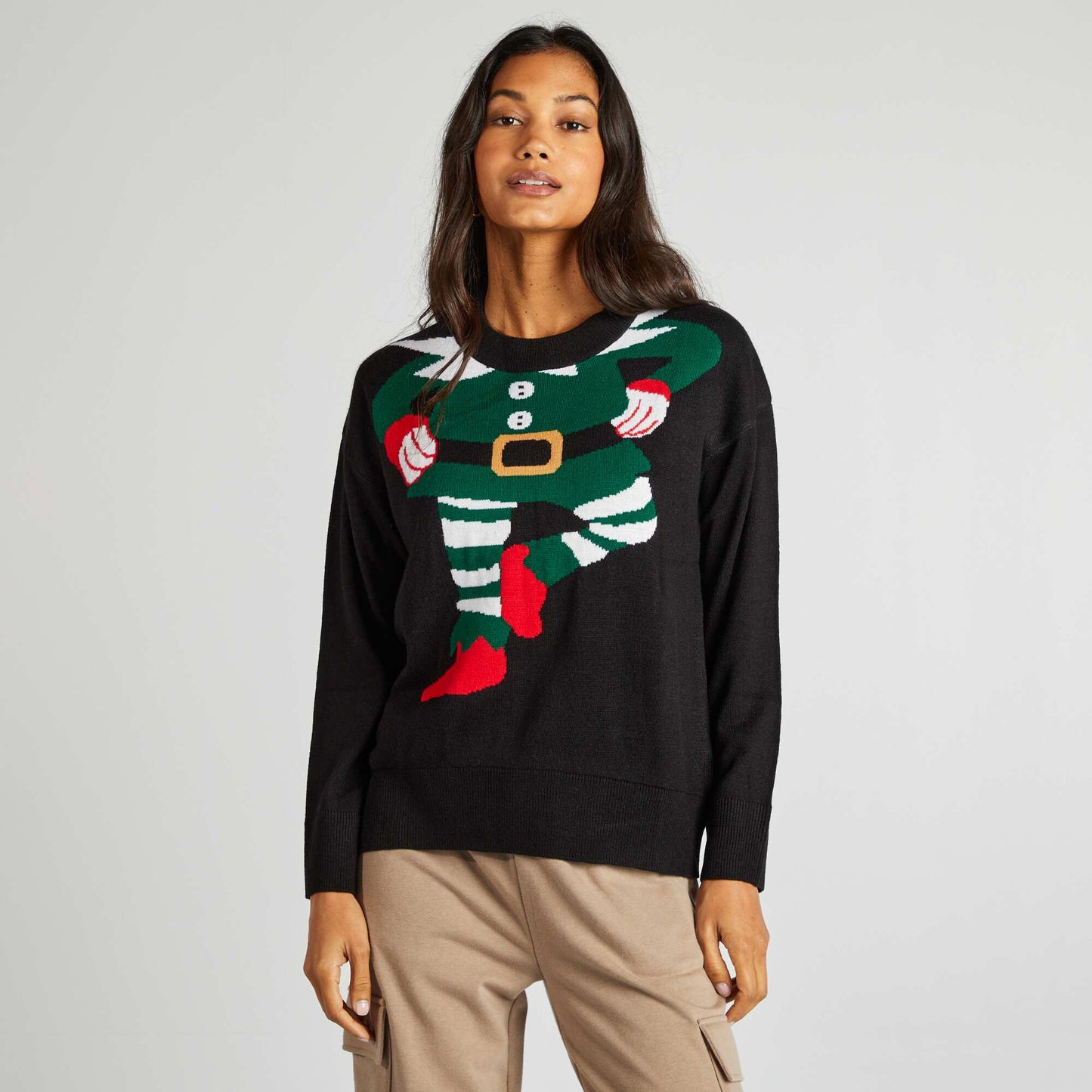 Elf print Christmas jumper BLACK