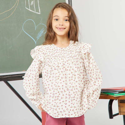 Ruffled floral patterned blouse BEIGE