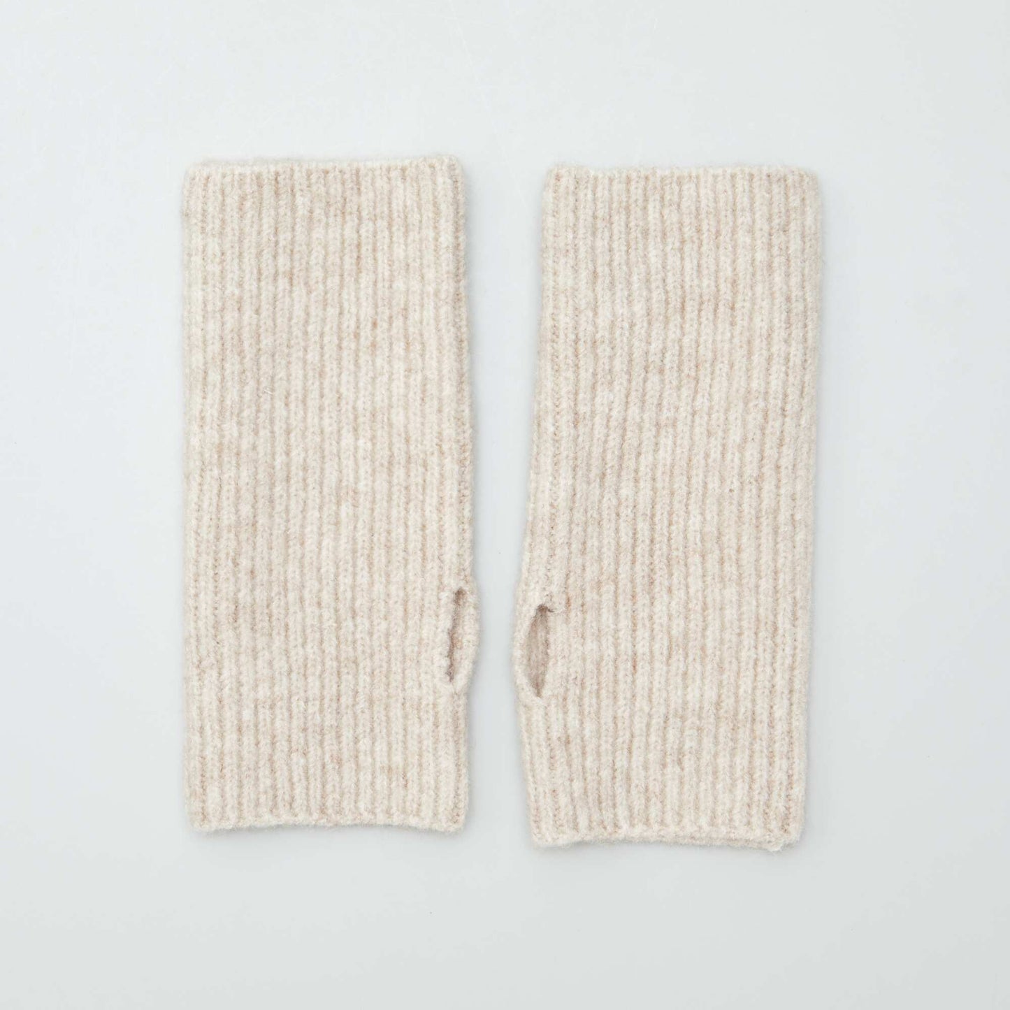 Ribbed knit fingerless gloves BEIGE