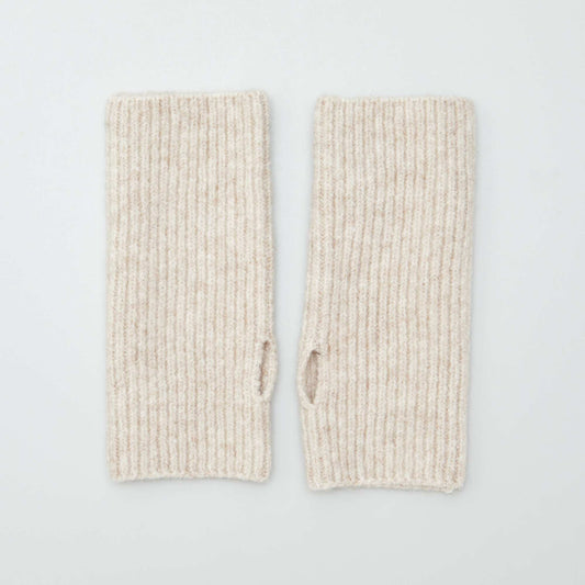 Ribbed knit fingerless gloves BEIGE