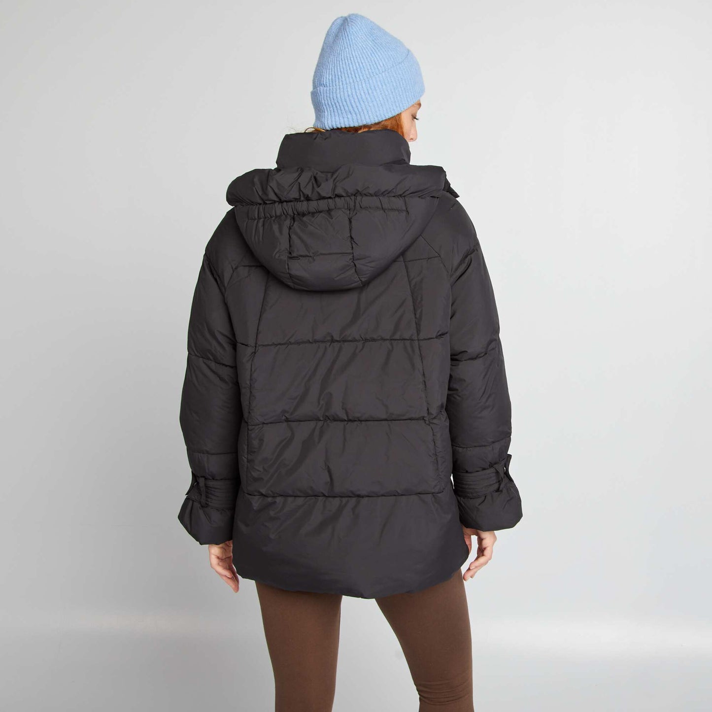 Mid-length quilted padded jacket black