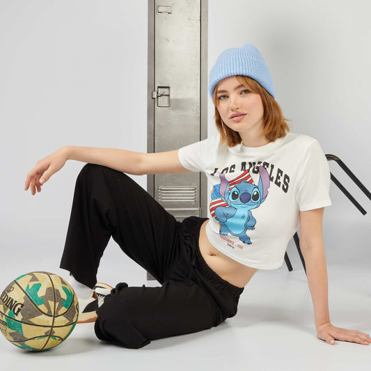 'Stitch' print cropped T-shirt WHITE