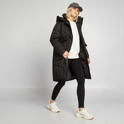 Mid-length padded jacket with hood black