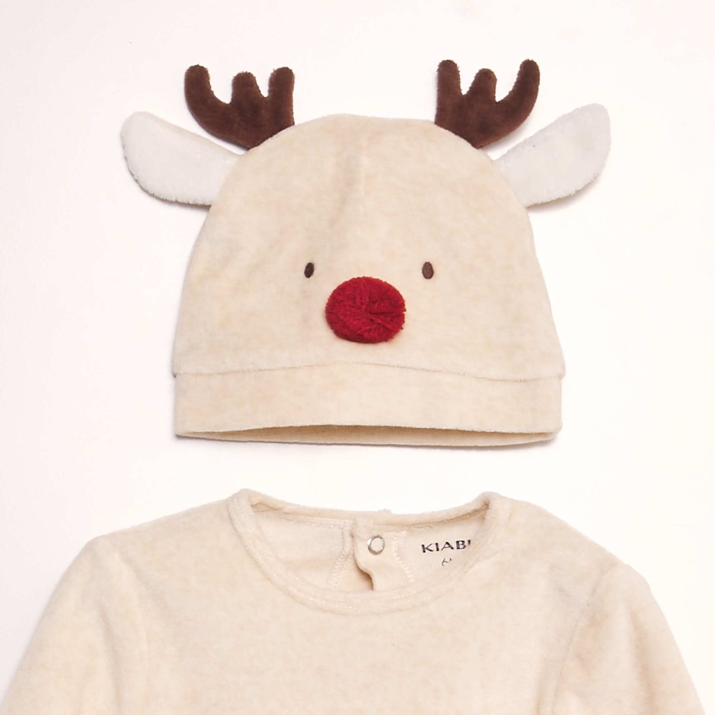 Christmas fleece sleepsuit and hat BEIGE