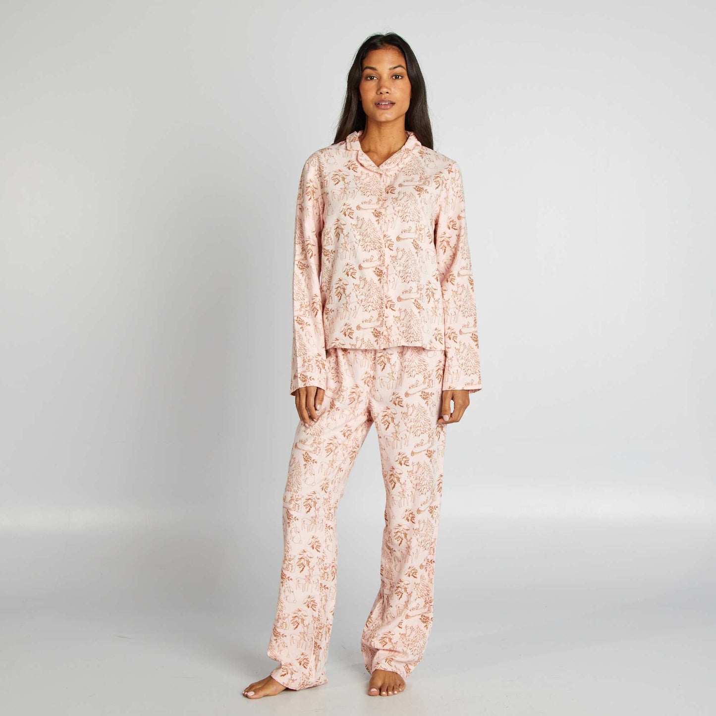 Printed flannel pyjama set PINK