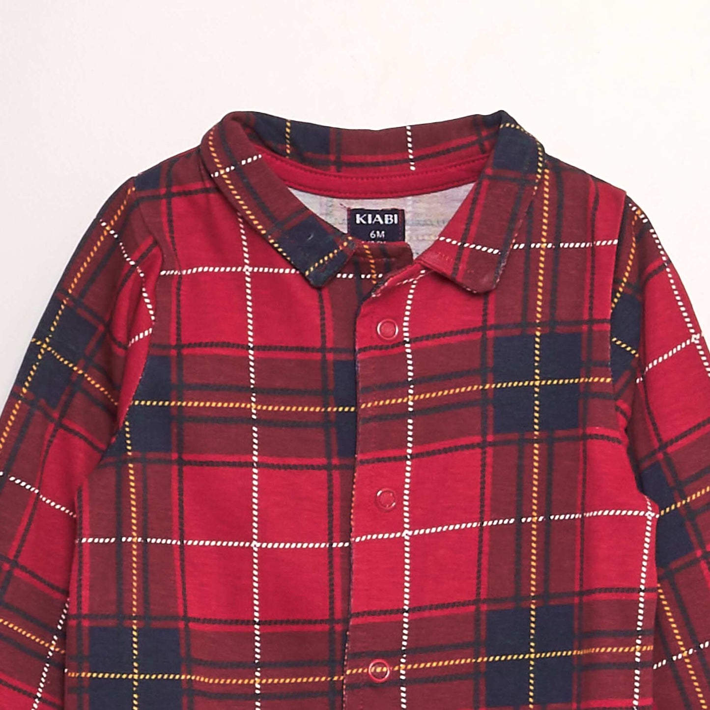 Checked sleepsuit with shirt collar RED