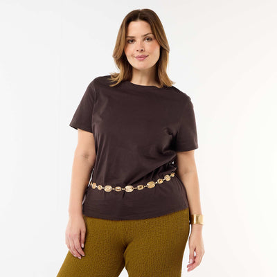 Short-sleeved jersey knit T-shirt BROWN