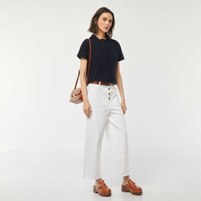 Wide-leg jeans with stylish button fastening WHITE