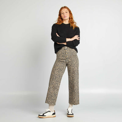 Wide-leg jeans with stylish button fastening BEIGE