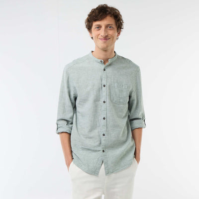 Mandarin collar shirt with linen GREEN