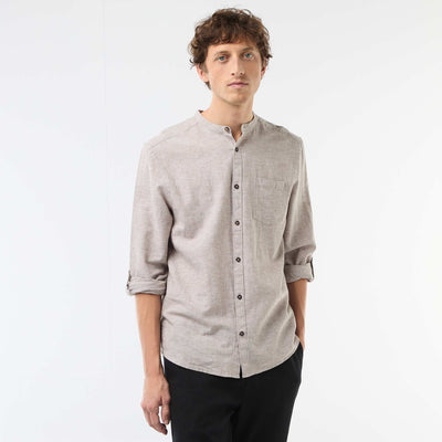 Mandarin collar shirt with linen BEIGE