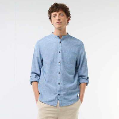 Mandarin collar shirt with linen BLUE