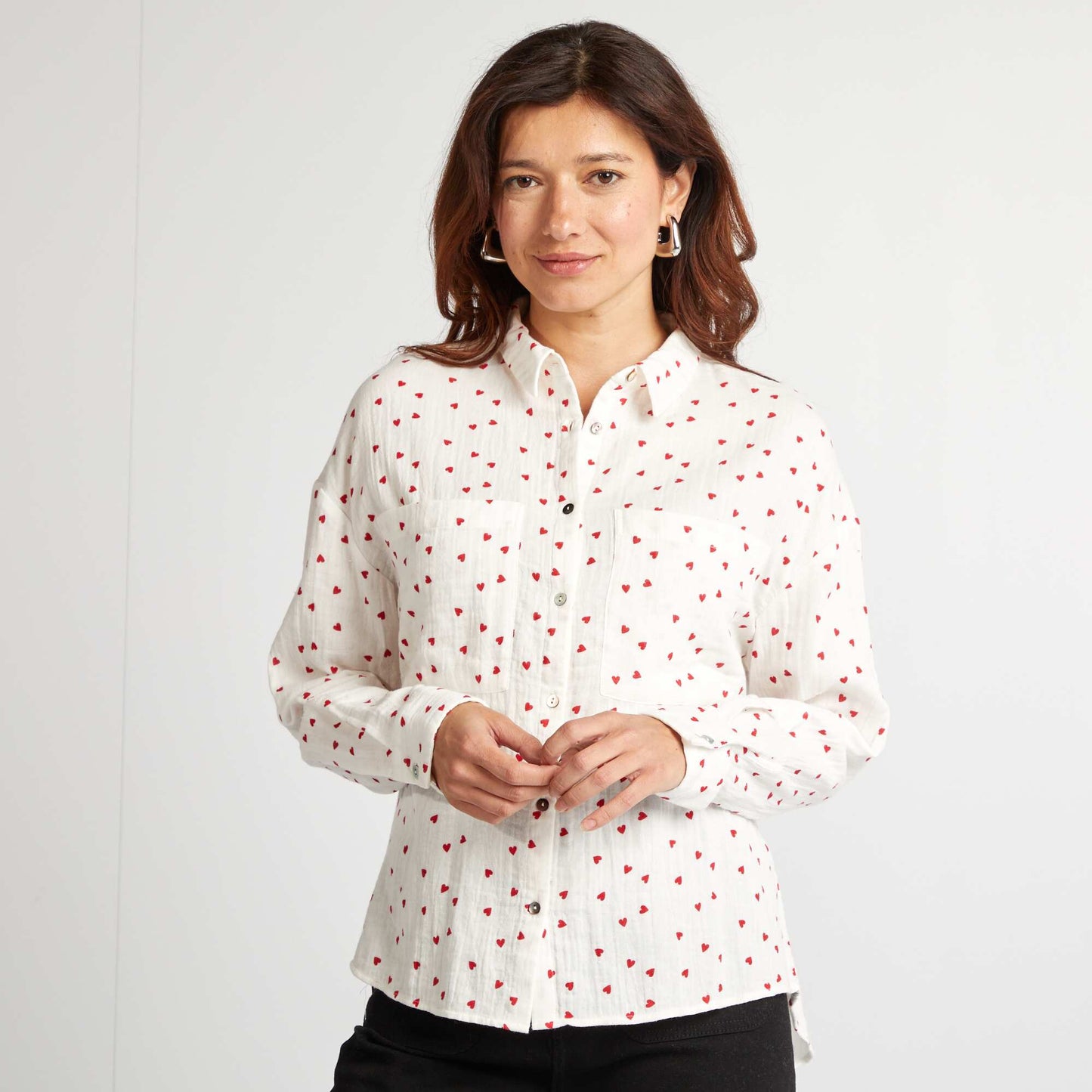 Cotton gauze shirt - Valentine's Day RED