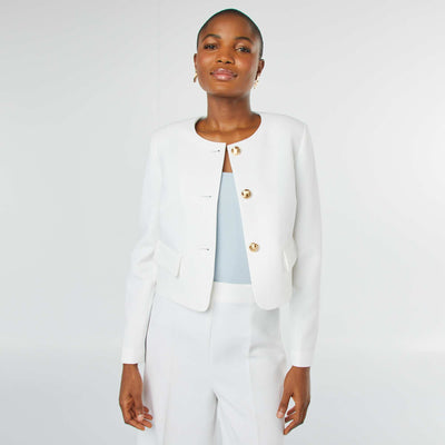 Cropped tailored jacket with gold-coloured buttons WHITE