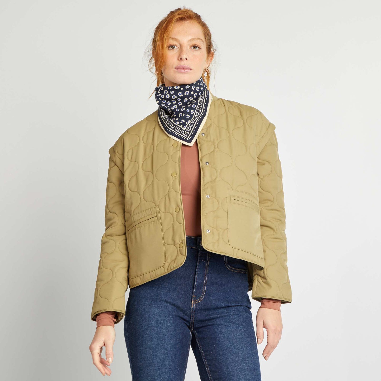 Quilted padded jacket with detachable sleeves KHAKI