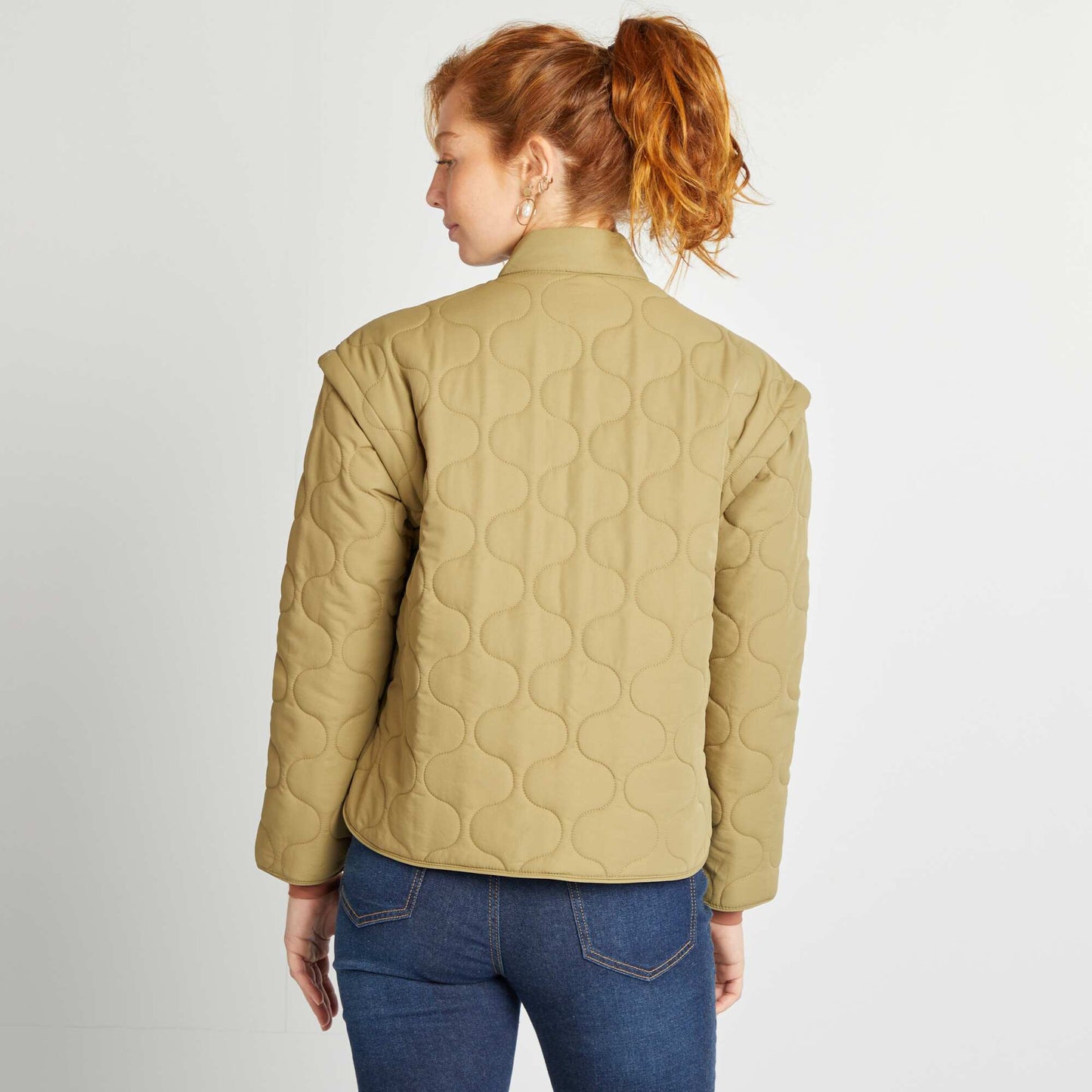 Quilted padded jacket with detachable sleeves KHAKI