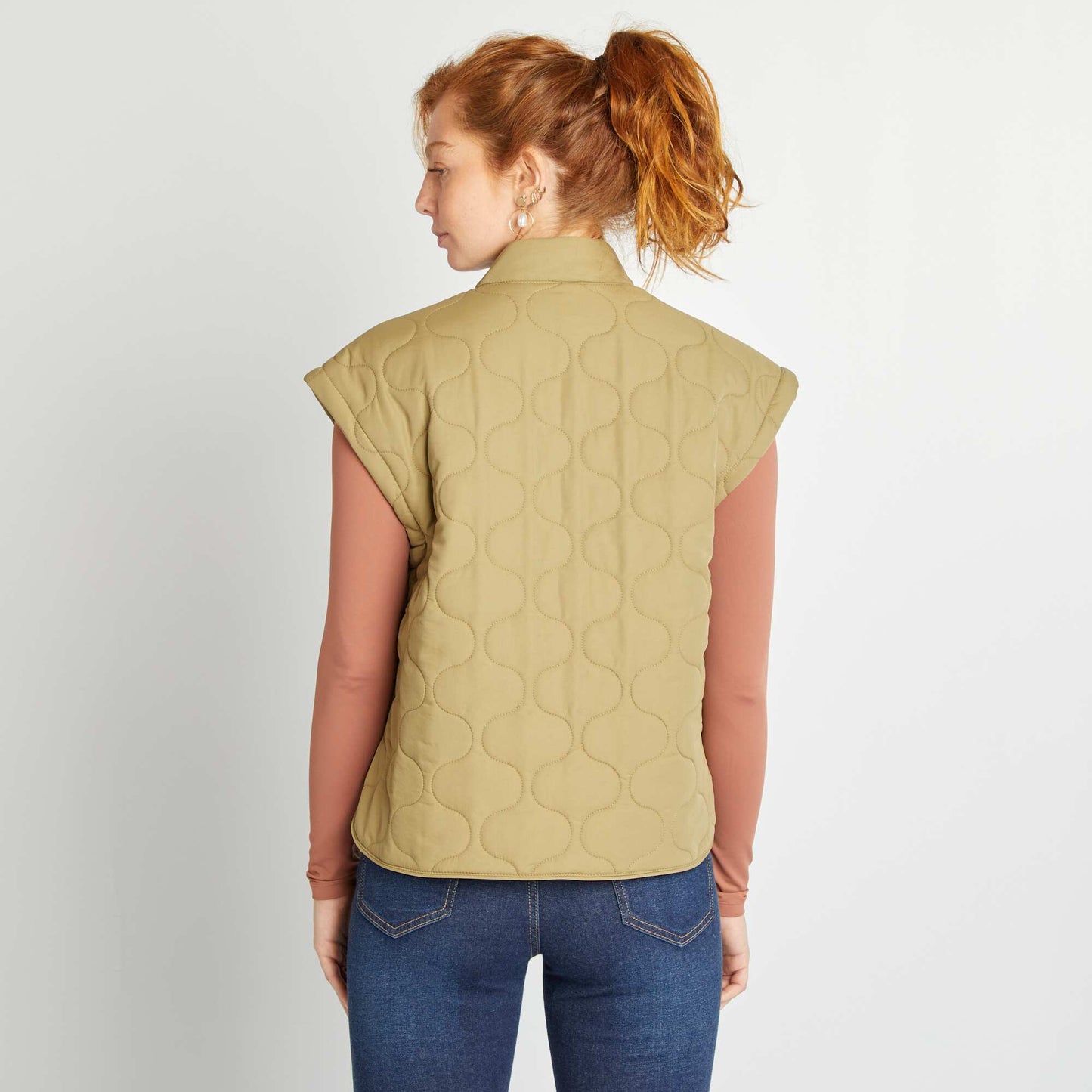 Quilted padded jacket with detachable sleeves KHAKI