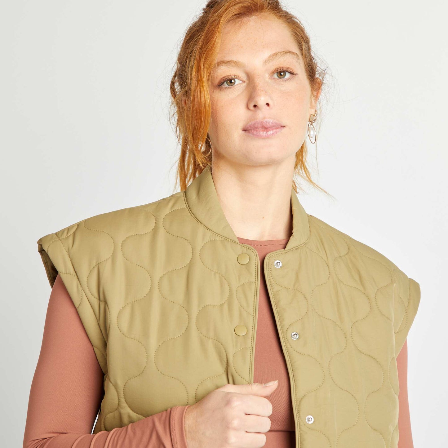 Quilted padded jacket with detachable sleeves KHAKI