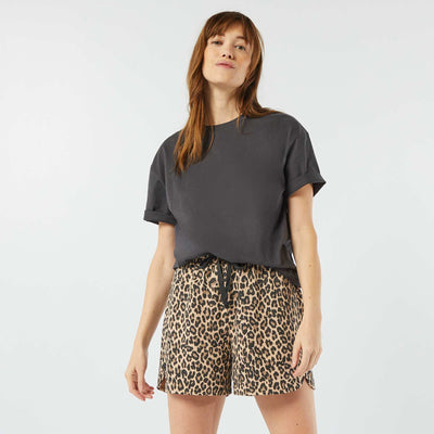 Sweatshirt fabric shorts with drawstrings BEIGE