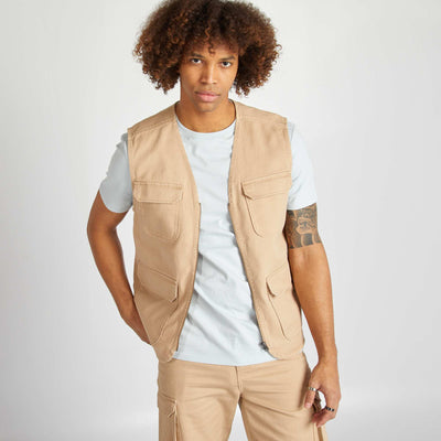 Waistcoat with 4 flap pockets BEIGE
