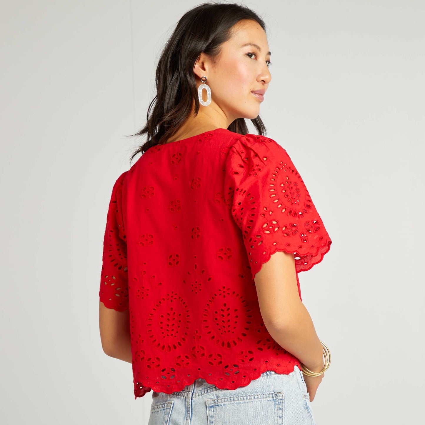 Embroidered blouse with bows RED