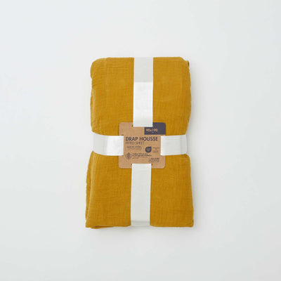 Cotton gauze fitted sheet for single bed (90 x 190 cm) - Kiabi Home YELLOW