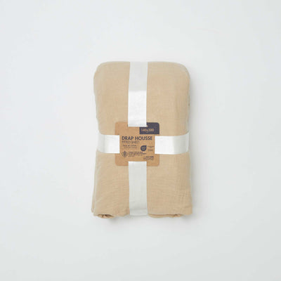 Cotton gauze fitted sheet for double bed (140 x 200 cm) - Kiabi Home BEIGE