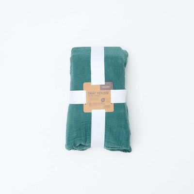 Cotton gauze fitted sheet for double bed (140 x 200 cm) - Kiabi Home GREEN