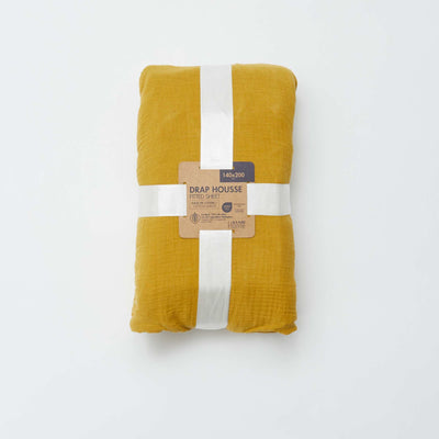 Cotton gauze fitted sheet for double bed (140 x 200 cm) - Kiabi Home YELLOW