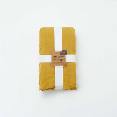 Cotton gauze fitted sheet for double bed (160 x 200 cm) - Kiabi Home YELLOW