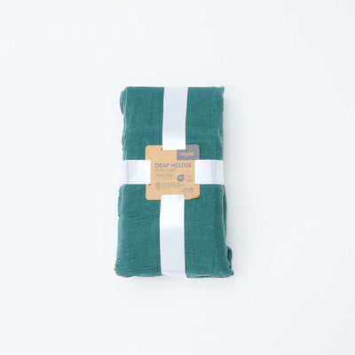 Cotton gauze fitted sheet for double bed (160 x 200 cm) - Kiabi Home GREEN