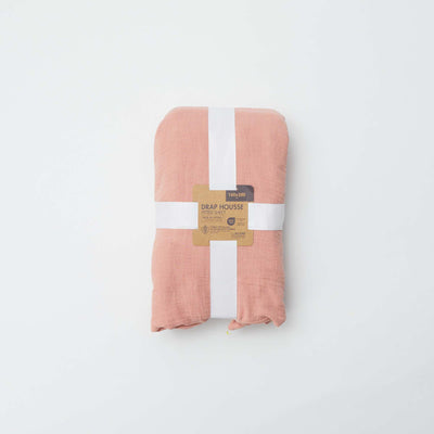 Cotton gauze fitted sheet for double bed (160 x 200 cm) - Kiabi Home PINK