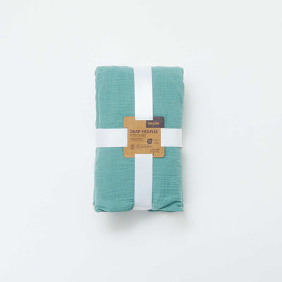 Cotton gauze fitted sheet for double bed (160 x 200 cm) - Kiabi Home GREEN