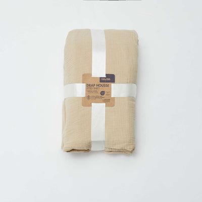 Double cotton gauze fitted sheet for double bed (180 x 200 cm) - Kiabi Home BEIGE