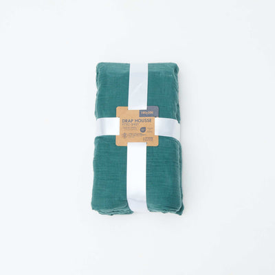 Double cotton gauze fitted sheet for double bed (180 x 200 cm) - Kiabi Home GREEN