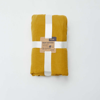 Double cotton gauze fitted sheet for double bed (180 x 200 cm) - Kiabi Home YELLOW