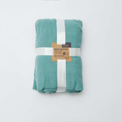 Double cotton gauze fitted sheet for double bed (180 x 200 cm) - Kiabi Home GREEN