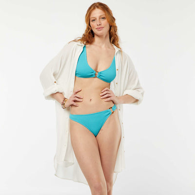 Waffle-knit fabric bikini bottoms with pretty ring BLUE