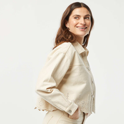 Embroidered denim jacket WHITE