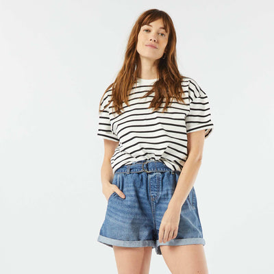 High-waisted denim shorts BLUE