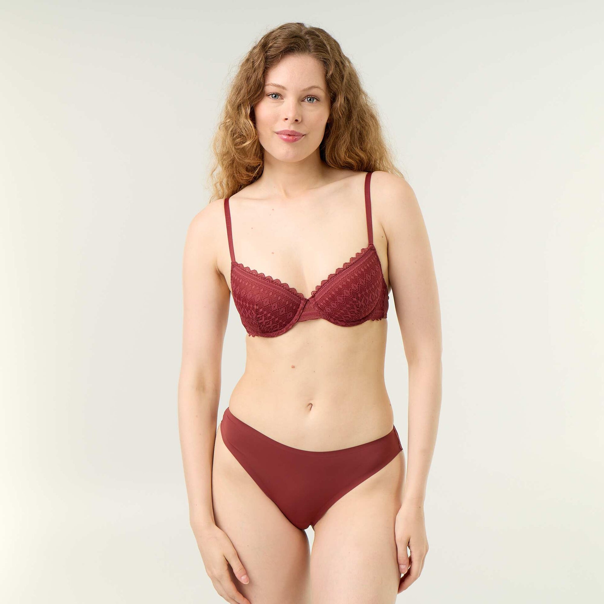 Microfiber and Lace Briefs BURGUNDY