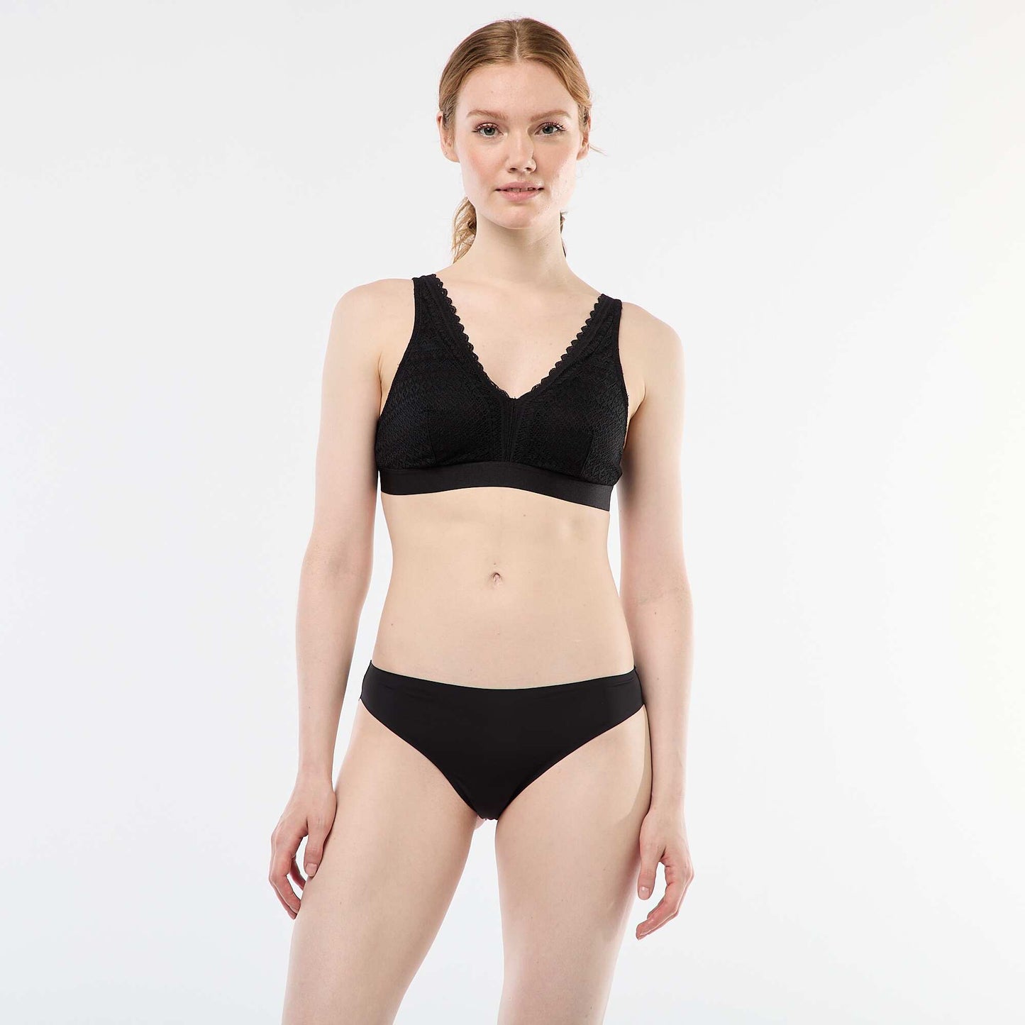 Microfiber and lace briefs BLACK