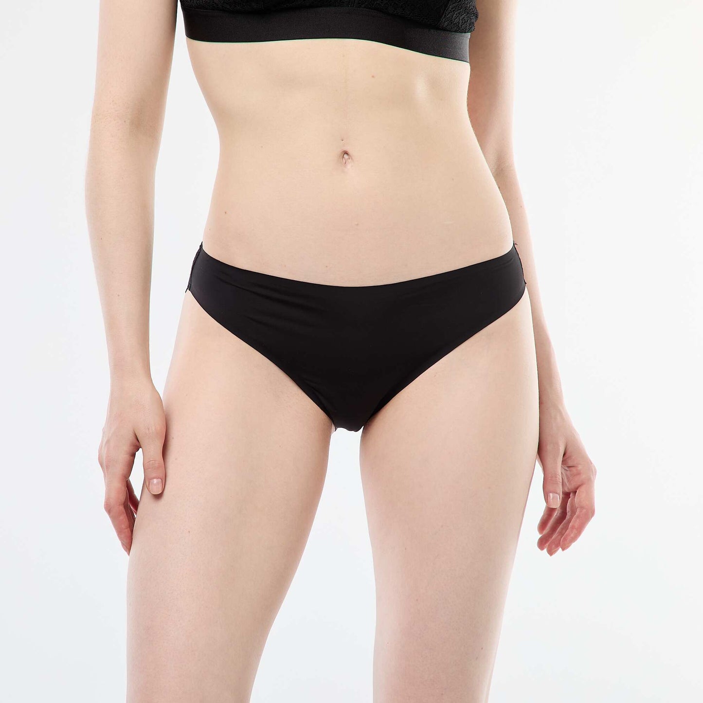 Microfiber and lace briefs BLACK